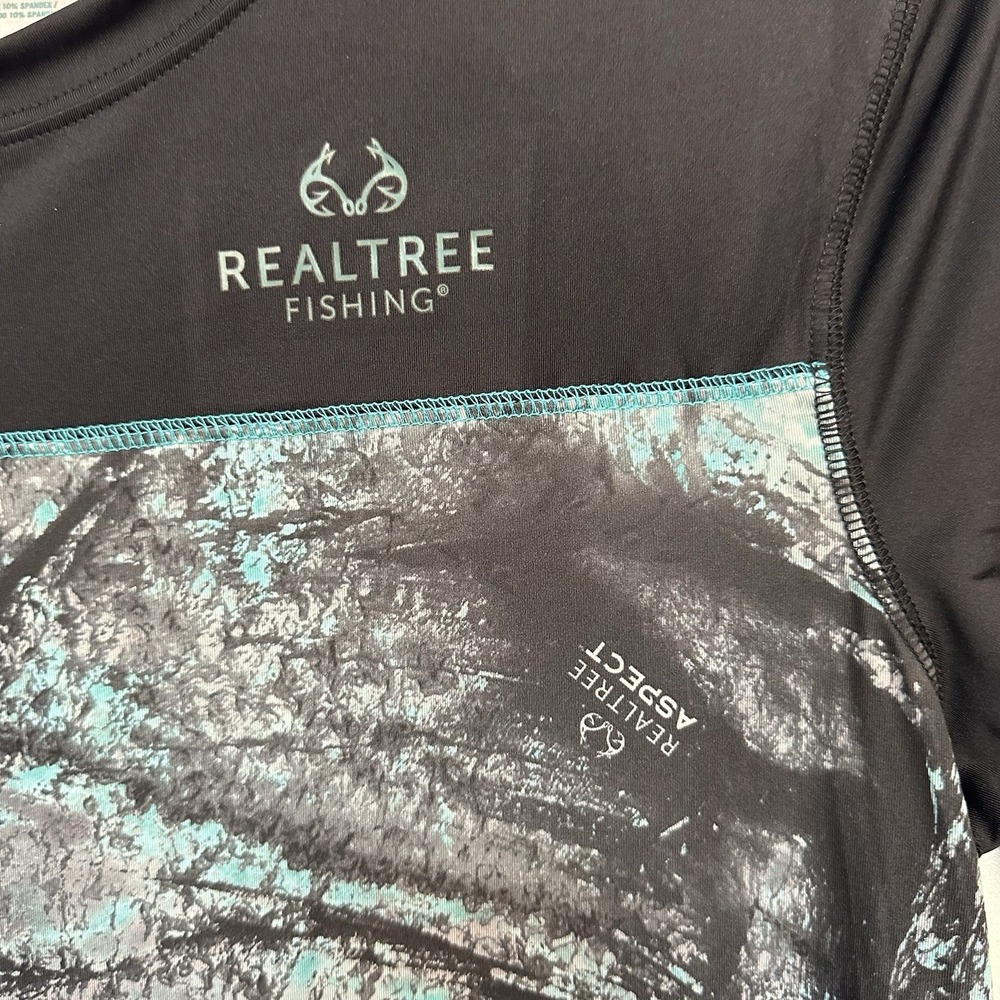 Realtree Fishing Shirt Men's Medium Aqua Blue And Black Recycled Polyester - Picture 3 of 6